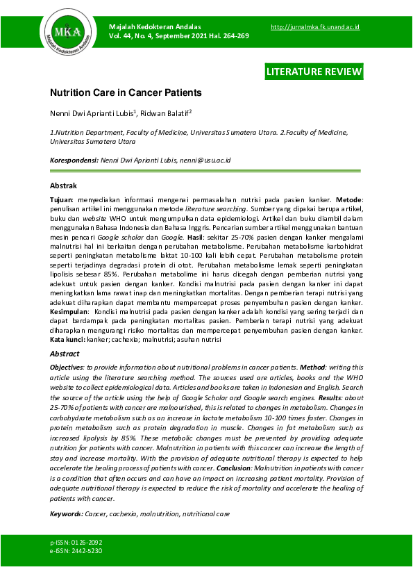(PDF) Nutrition Care in Cancer Patients
