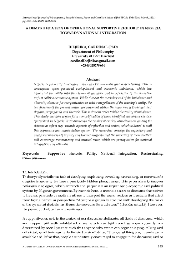 (PDF) A Demystification of Operational Supportive Rhetoric in Nigeria ...