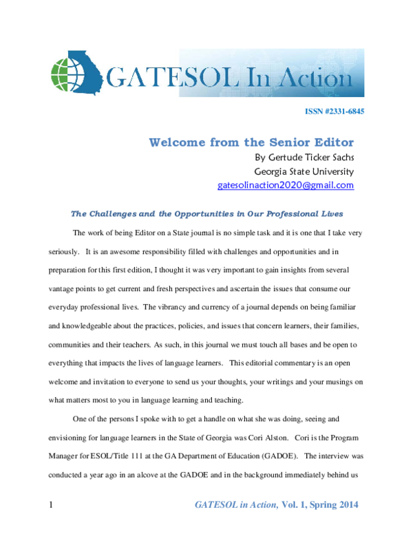 (PDF) Welcome from the Senior Editor