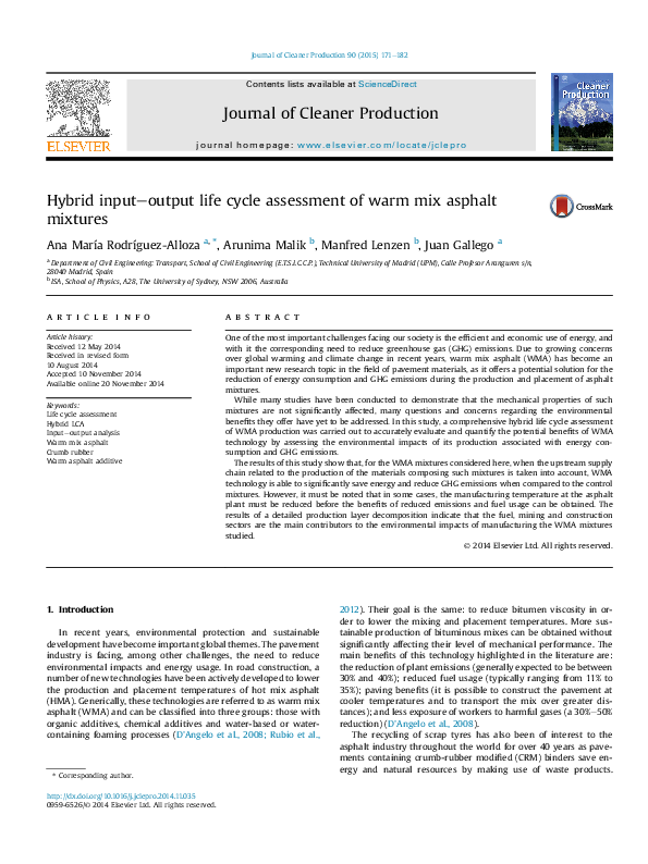 (PDF) Hybrid input–output life cycle assessment of warm mix asphalt ...