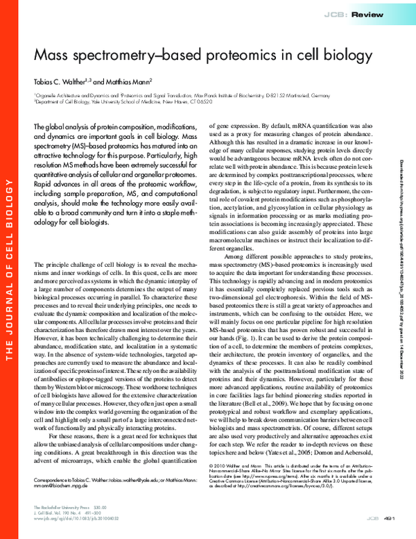 (PDF) Mass spectrometry–based proteomics in cell biology
