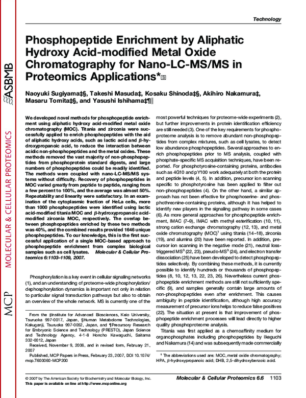 (PDF) Phosphopeptide enrichment by aliphatic hydroxy acid-modified ...