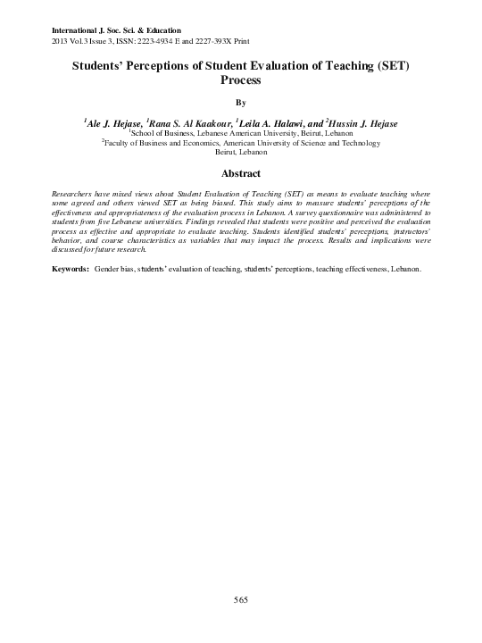 (PDF) Students’ Perceptions of Student Evaluation of Teaching (SET) Process