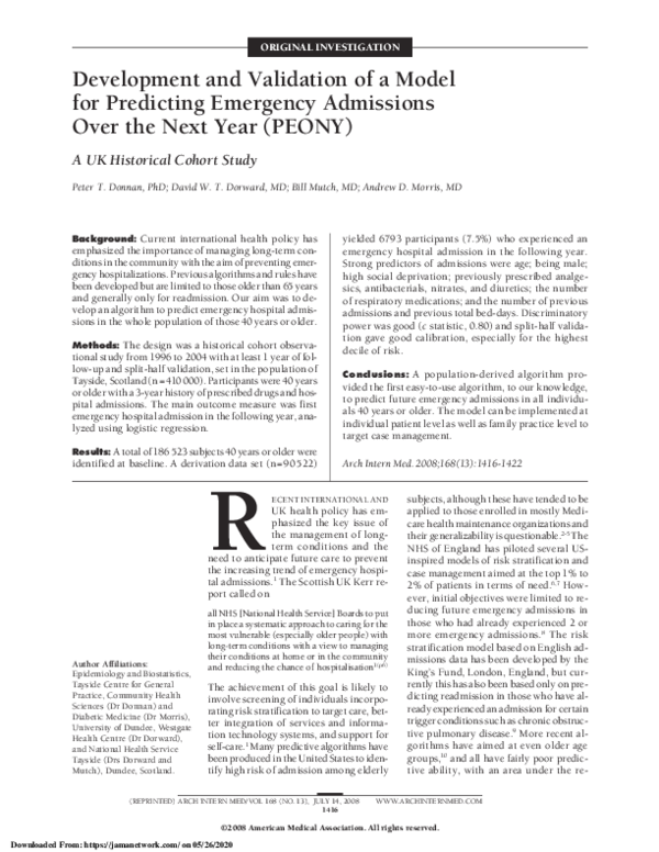 (PDF) Development and Validation of a Model for Predicting Emergency ...