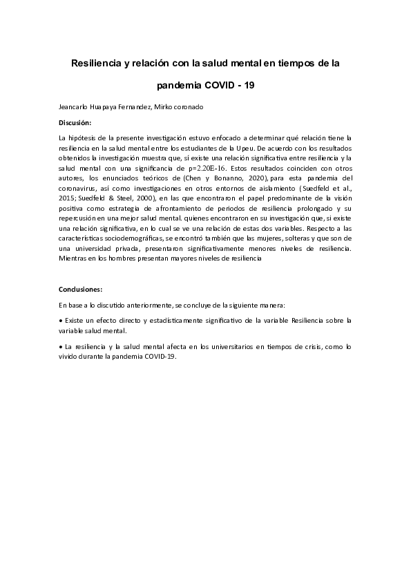 (DOC) Resiliencia y relación con la salud mental en tiempos de la ...