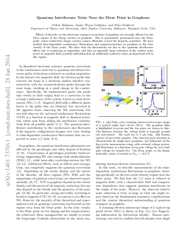 (PDF) Quantum interference noise near the Dirac point in graphene