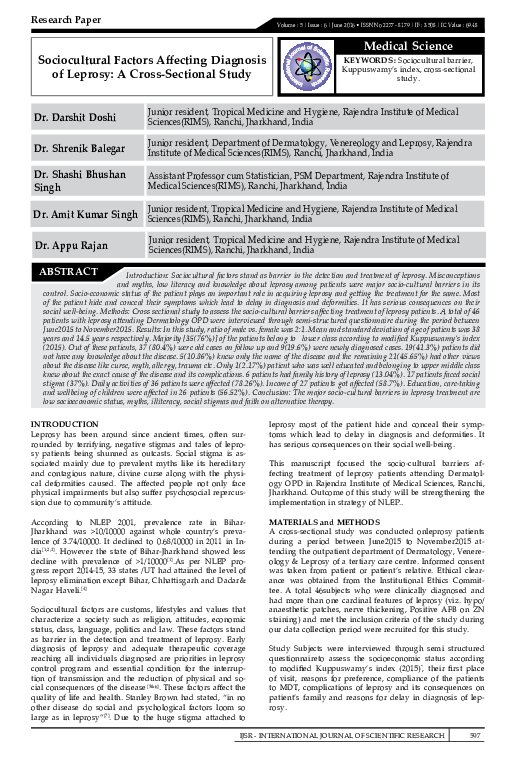 (PDF) Sociocultural Factors Affecting Diagnosis of Leprosy: A ...