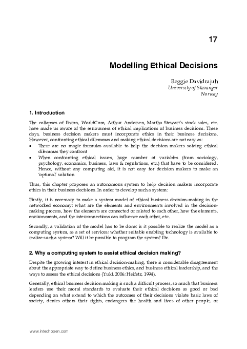 (PDF) Modeling Ethical Decisions