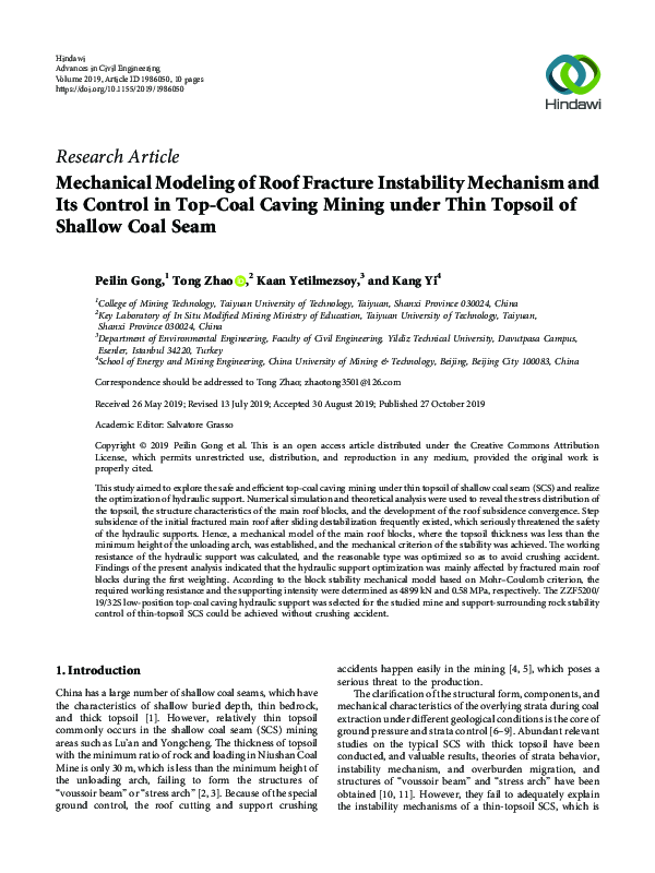 (PDF) Mechanical Modeling of Roof Fracture Instability Mechanism and ...