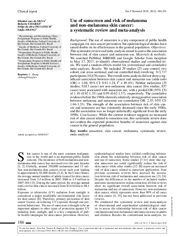 (PDF) Use of sunscreen and risk of melanoma and non-melanoma skin ...