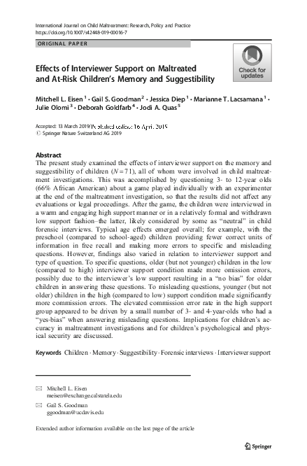 (PDF) Effects of Interviewer Support on Maltreated and At-Risk Children ...