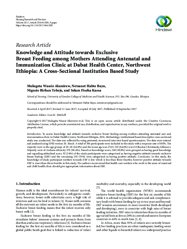 (PDF) Knowledge and Attitude towards Exclusive Breast Feeding among ...