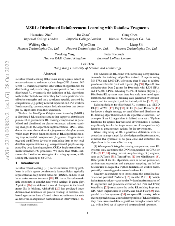 (PDF) MSRL: Distributed Reinforcement Learning with Dataflow Fragments