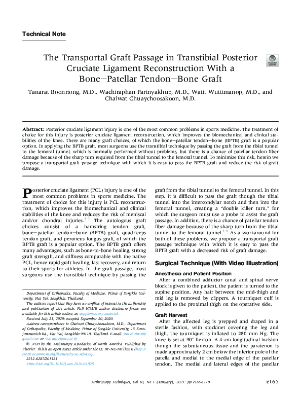 (PDF) The Transportal Graft Passage in Transtibial Posterior Cruciate ...