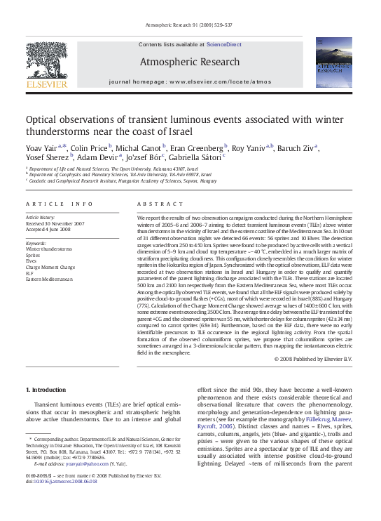 (PDF) Transient Luminous Events in Israeli Thunderstorms