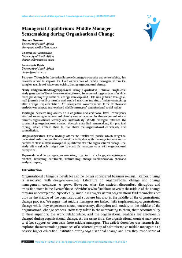 (PDF) Managerial Survival: Middle Manager Sense-Making during ...