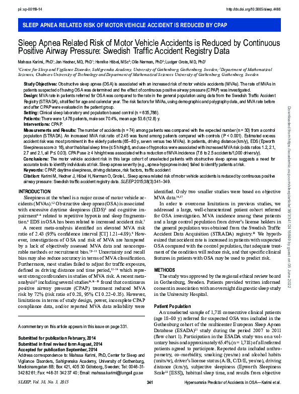(PDF) A Sleep Apnea-Related Risk of Motor Vehicle Accidents is Reduced ...