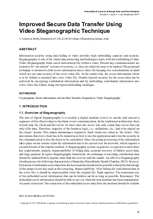 (PDF) Improved Secure Data Transfer Using Video Steganographic Technique