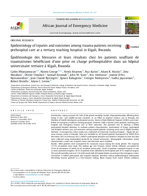 (PDF) Epidemiology of injuries and outcomes among trauma patients ...