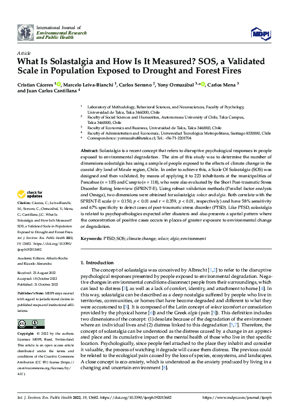(PDF) What Is Solastalgia and How Is It Measured? SOS, a Validated ...