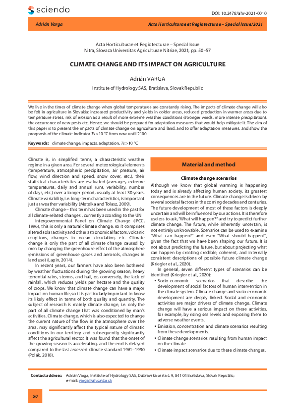 (PDF) Climate Change and Its Impact on Agriculture