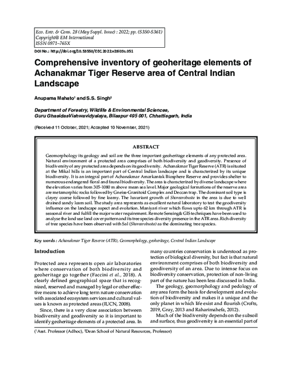 (PDF) Comprehensive inventory of geoheritage elements of Achanakmar ...