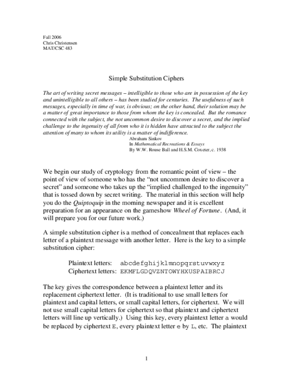 (PDF) Simple Substitution Ciphers