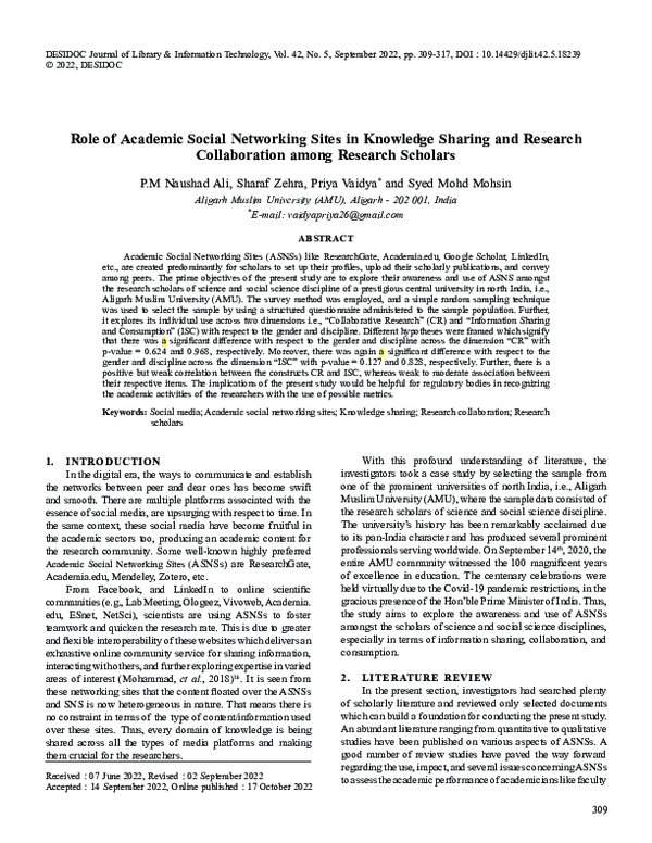 (PDF) Role of Academic Social Networking Sites in Knowledge Sharing and ...