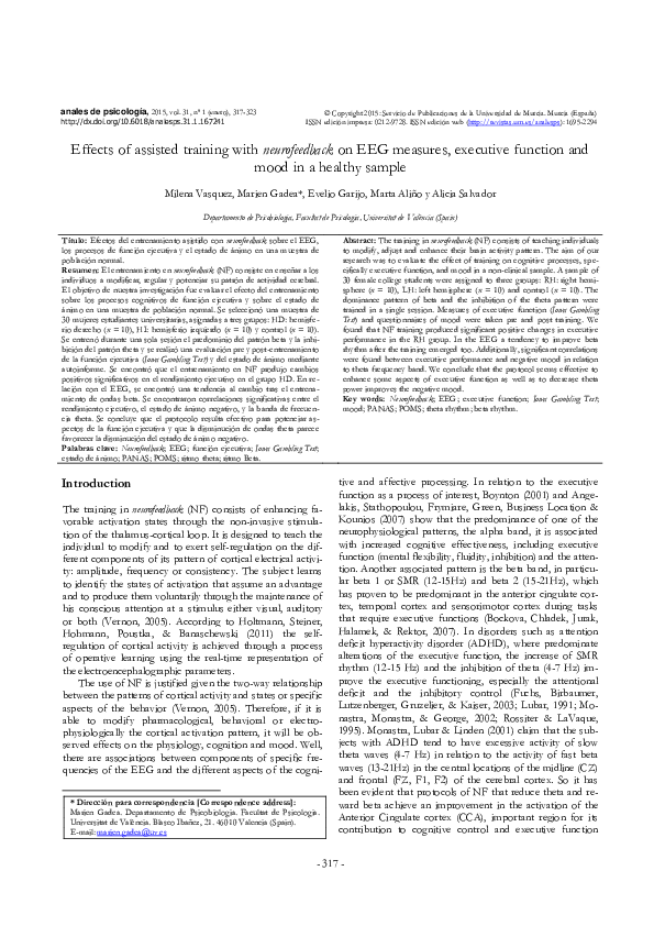 (PDF) Effects of assisted training with neurofeedback on EEG measures ...