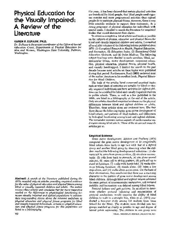 (PDF) Physical Education for the Visually Impaired A Review of the
