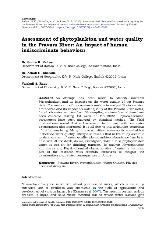 (PDF) Assessment of phytoplankton and water quality in the Pravara ...
