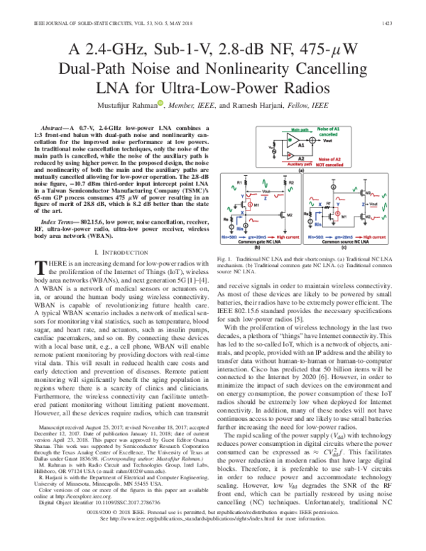 (PDF) A 2.4-GHz, Sub-1-V, 2.8-dB NF, 475- $\mu$ W Dual-Path Noise and ...