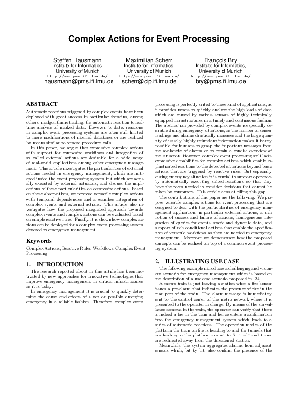 (PDF) Complex Actions for Event Processing