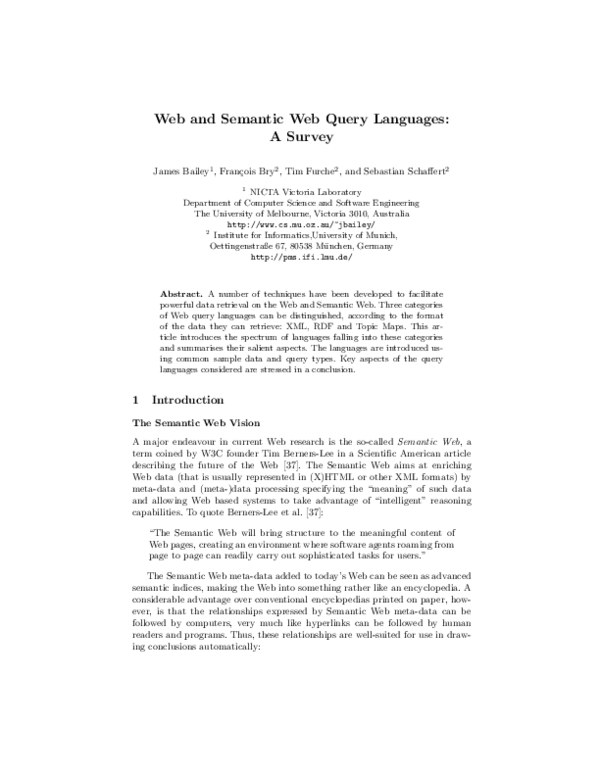 (PDF) Web and Semantic Web Query Languages: A Survey
