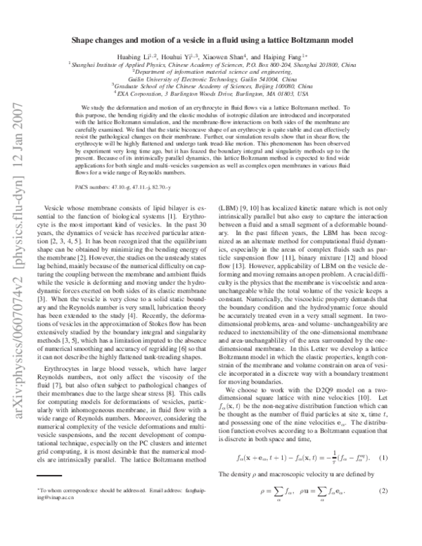 (PDF) Shape changes and motion of a vesicle in a fluid using a lattice ...