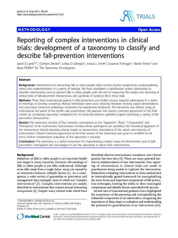 (PDF) Interventions for preventing falls in elderly people