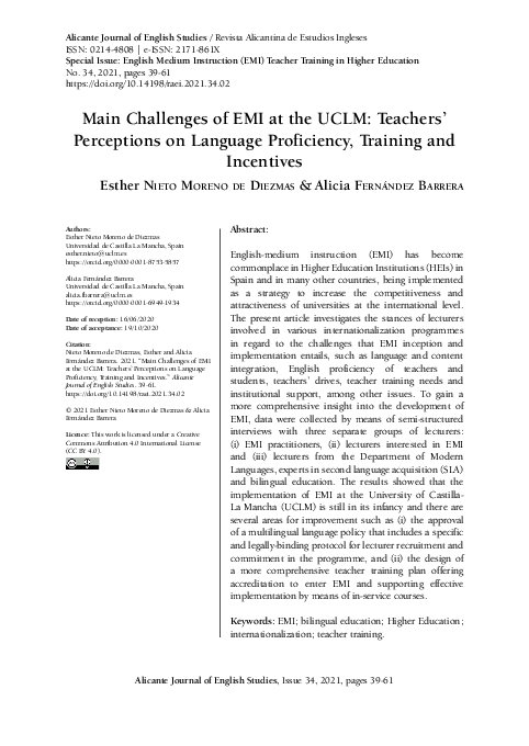 (PDF) Main Challenges of EMI at the UCLM: Teachers’ Perceptions on ...