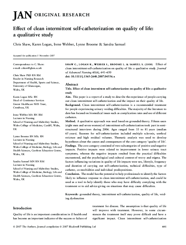 (PDF) Effect of clean intermittent self-catheterization on quality of ...
