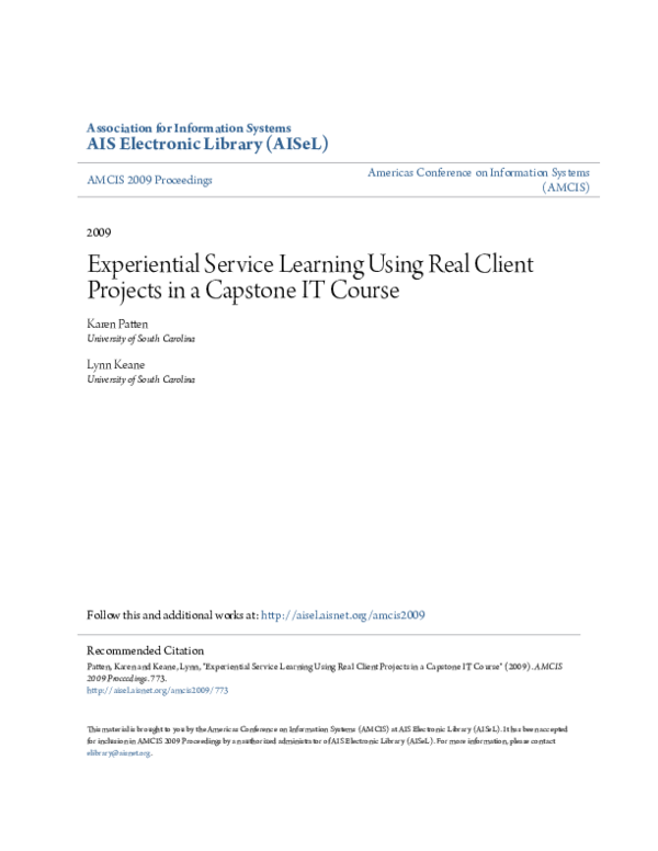 (PDF) Experiential service learning using real client projects in a ...