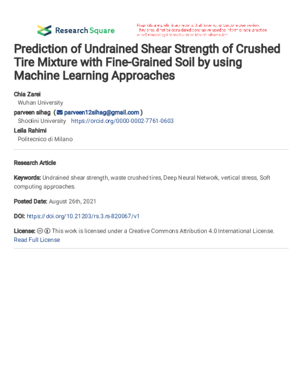(PDF) Prediction of Undrained Shear Strength of Crushed Tire Mixture ...