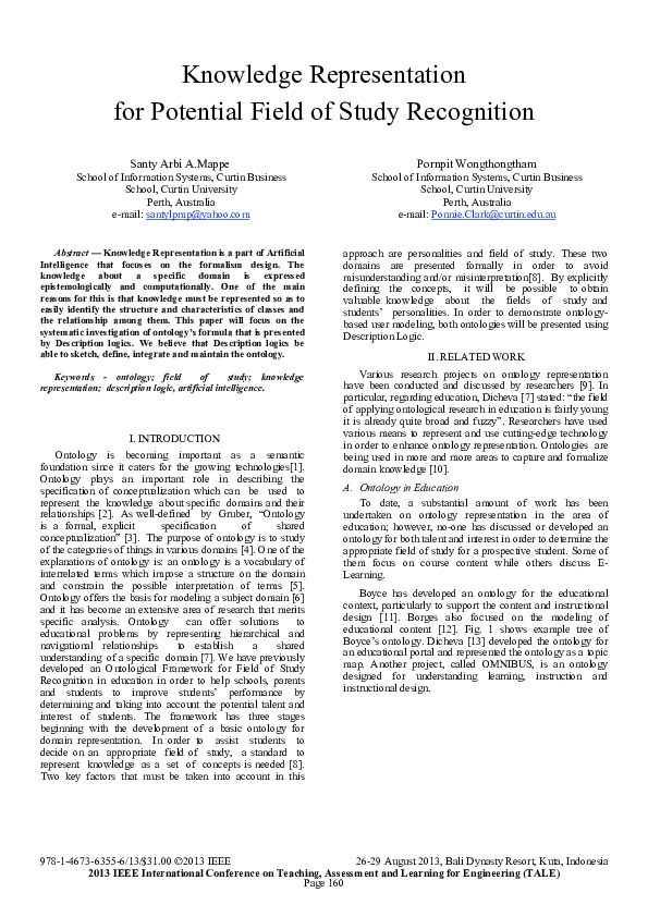 (PDF) Knowledge Representation for potential field of study recognition