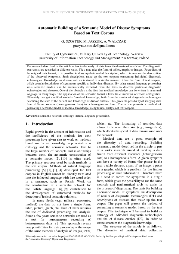Automatic Building of a Semantic Model of Disease Symptoms Based on Text Corpus