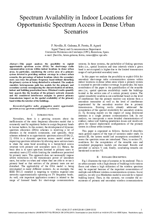 (PDF) Spectrum Availability in Indoor Locations for Opportunistic ...