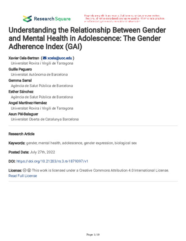 (PDF) Understanding the Relationship Between Gender and Mental Health ...
