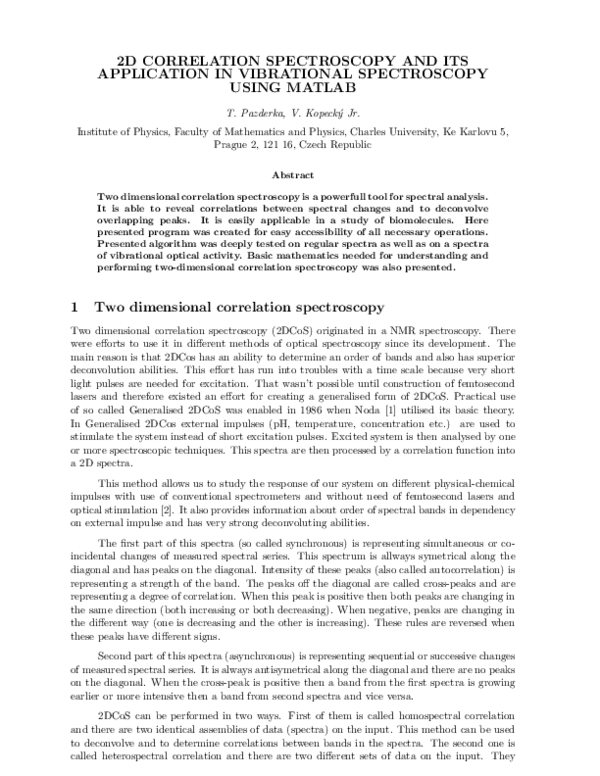 (PDF) 2D Correlation Spectroscopy and Its Application in Vibrational