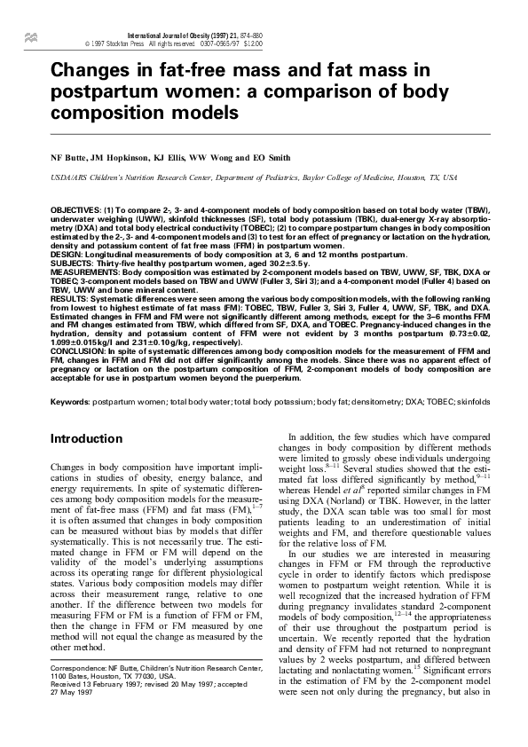 (PDF) Changes in fat-free mass and fat mass in postpartum women: a ...