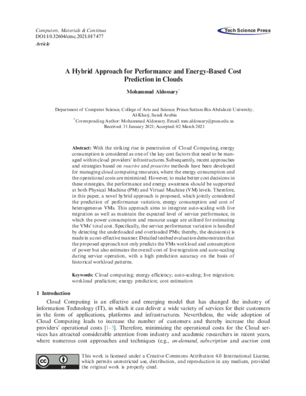 (PDF) A Hybrid Approach for Performance and Energy-Based Cost ...