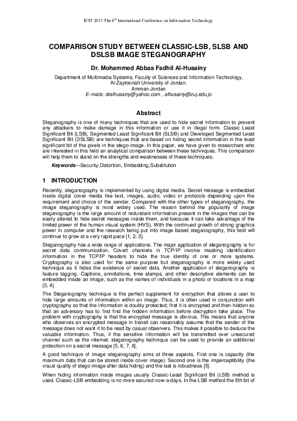 (PDF) Comparison Study Between Classic-LSB, SLSB and DSLSB Image ...