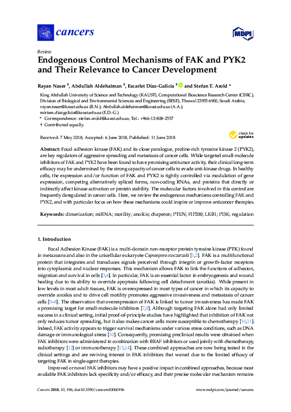 (PDF) Endogenous Control Mechanisms of FAK and PYK2 and Their Relevance ...