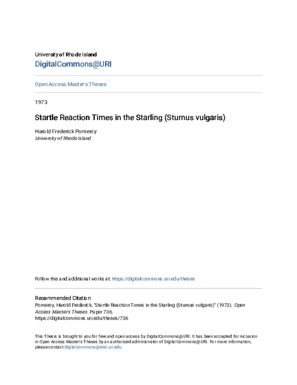 (PDF) Startle Reaction Times in the Starling (Sturnus vulgaris)